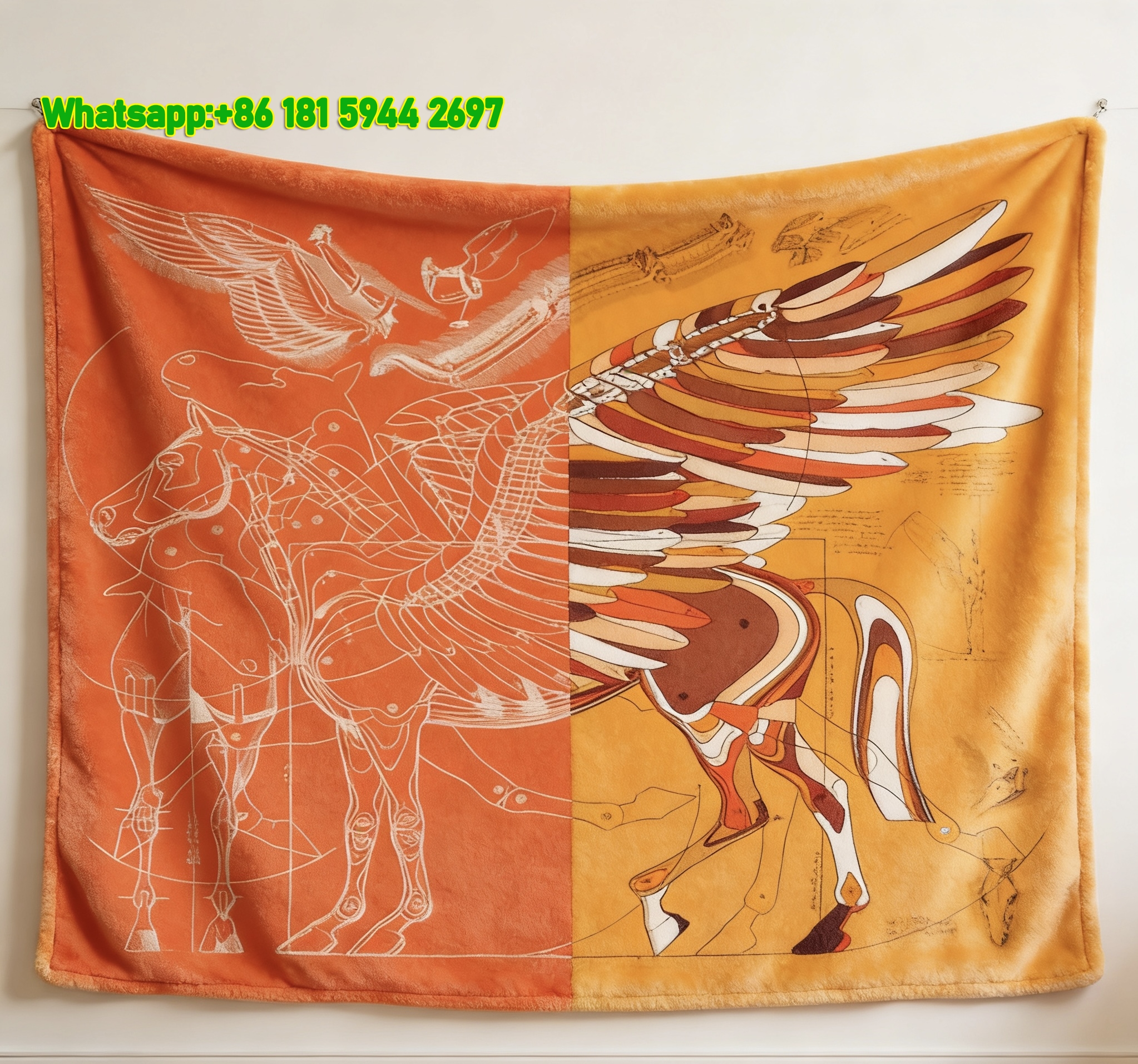 Hermès Two-Tone Orange Pegasus Horse Flannel Throw Blanket IMG_5258